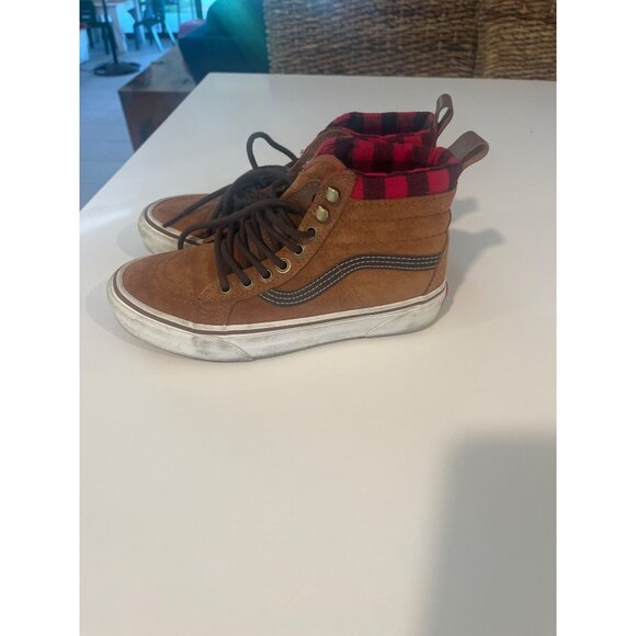 Vans Sk8-Hi Suede & Plaid High-Top Sneakers Brown/Red Size 6.5 M/Lace-Up Casual - Picture 2 of 10